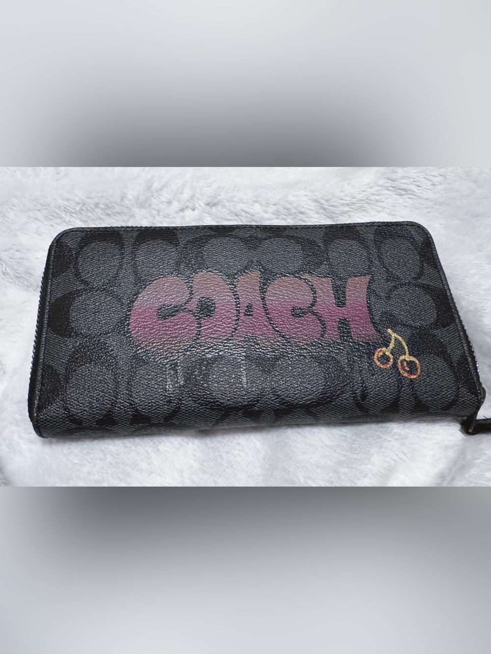 Coach Accordion Zip Wallet Graffiti Black Cherry